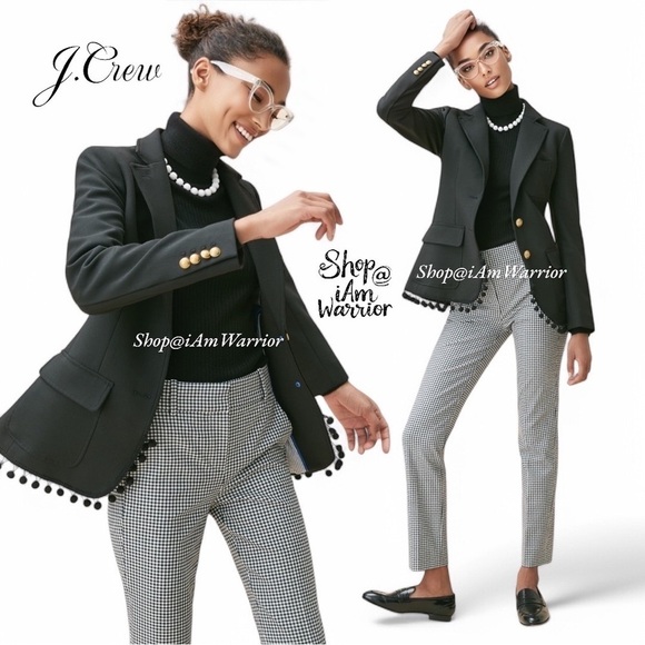 J.Crew NWT black pom trim 2 button Legacy blazer *shop@iamwarrior - Picture 1 of 3